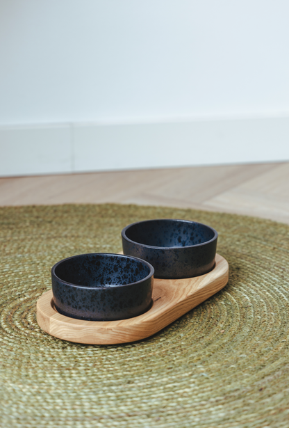 Support en bois pour gamelles de nourriture et d'eau taille S (pieds de 6 cm)