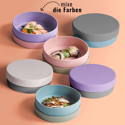 Gamelle en silicone avec couvercle bicolore
