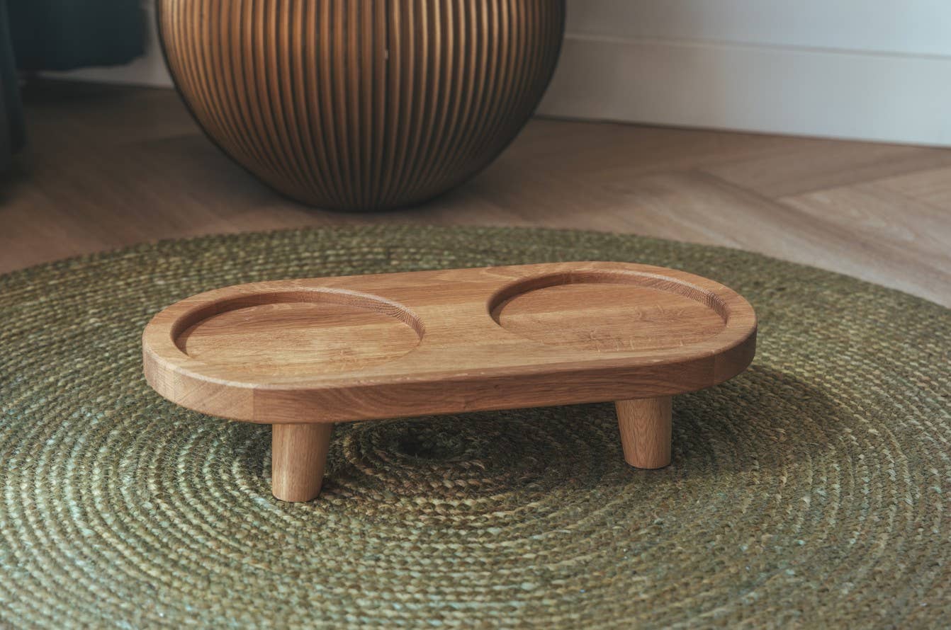 Support en bois pour gamelles de nourriture et d'eau taille S (pieds de 6 cm)