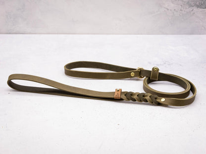 Laisse pour chien en cuir olive