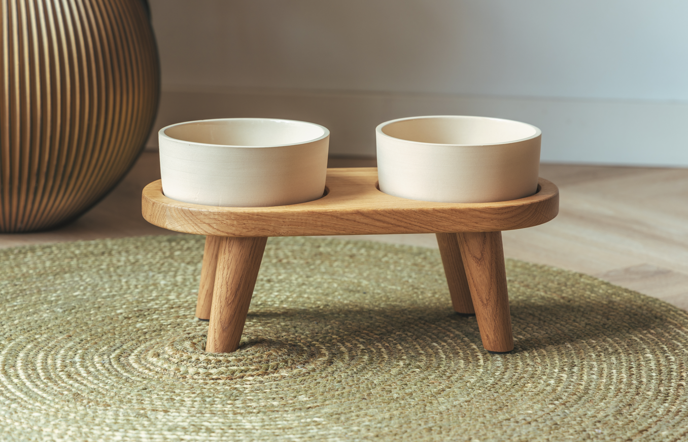 Support en bois pour bol à nourriture et à boisson taille M (pied de 12 cm)