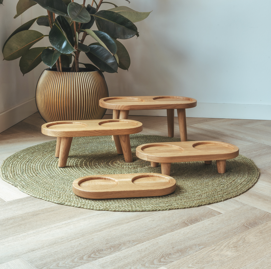 Support en bois pour gamelles de nourriture et d'eau taille S (pieds de 6 cm)